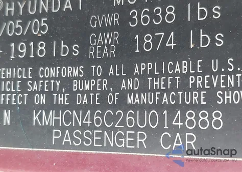 2006 Hyundai Accent Gls z USA, uszkodzony, nr VIN KMHCN46C26U014888